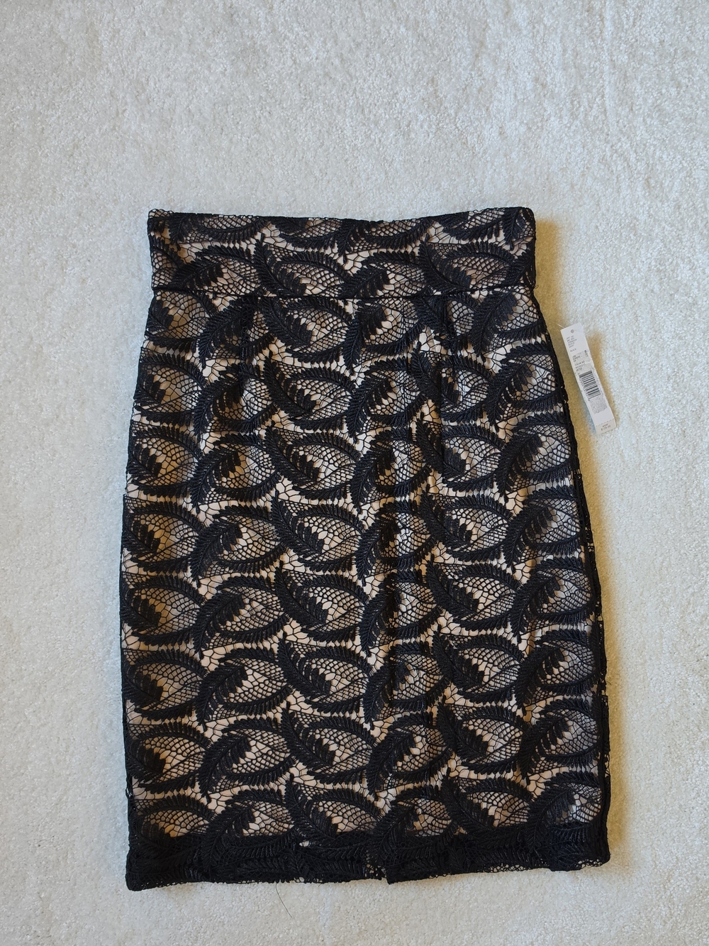 Black Lace Overlay Pencil Skirt - Nude Lining
